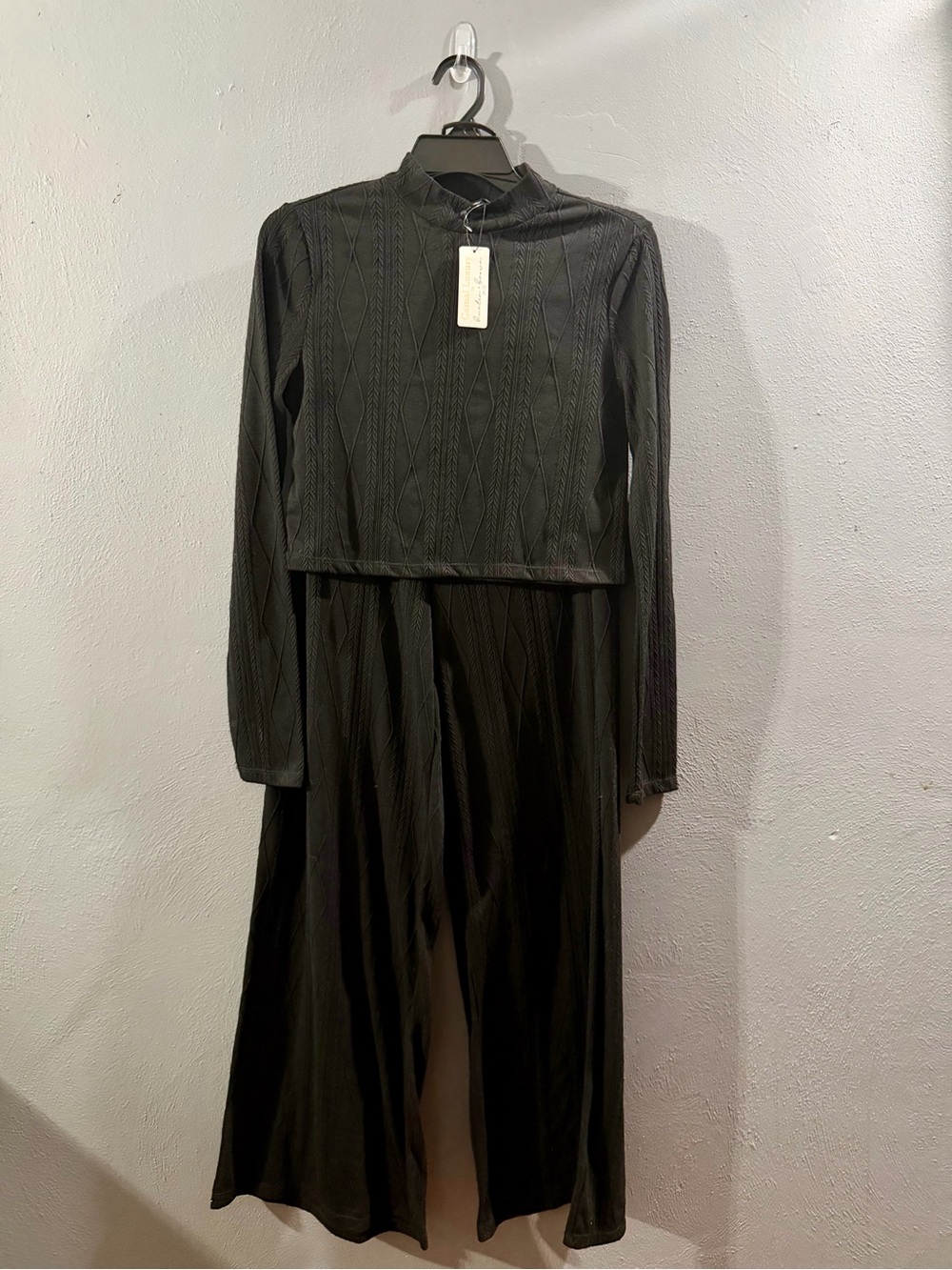 Black Long-Sleeve Wide-Leg Pant-Set